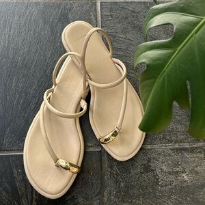 Vince Cream Sandals with Gold Toe Ring Detail